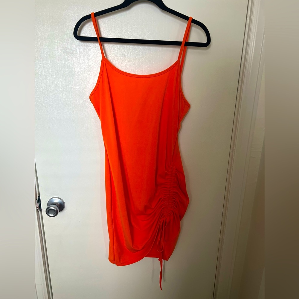 Mini ruched orange dress